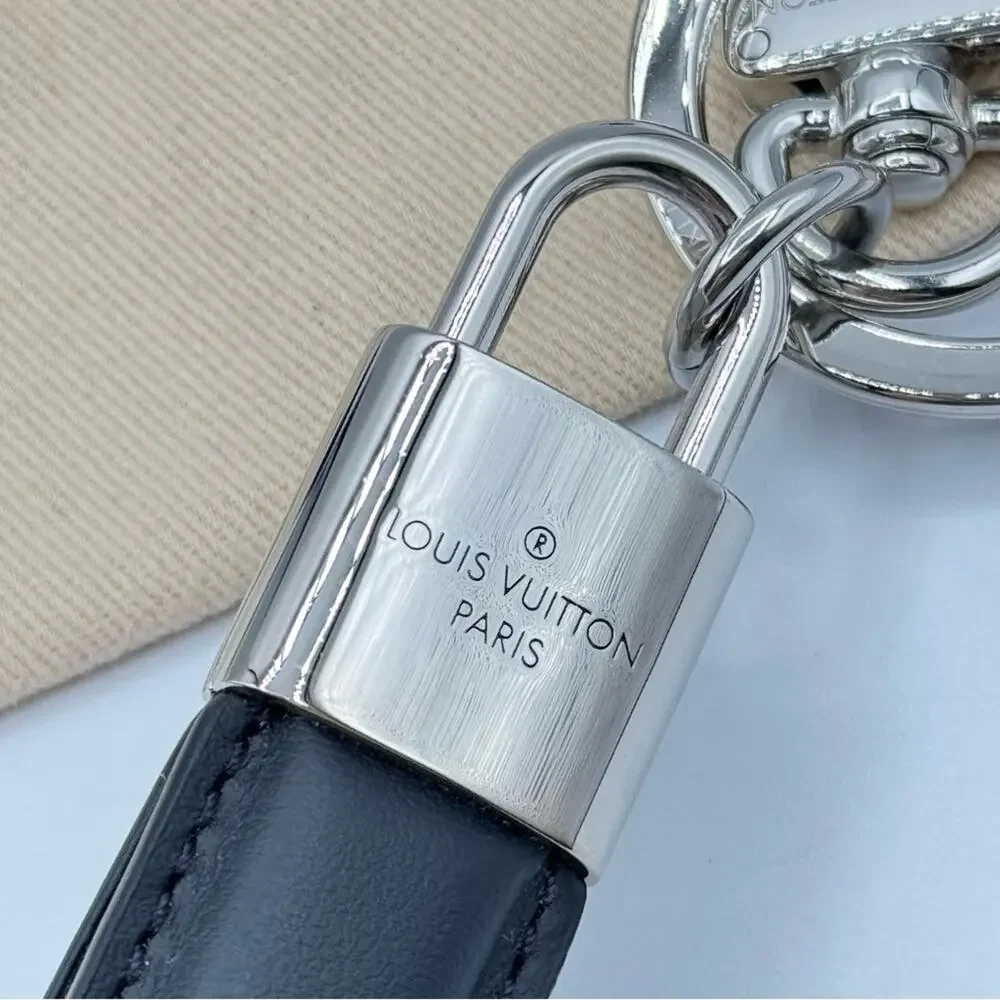 Louis Vuitton LV Padlock Dragonne Black Leather Key Holder Bag Charm Unisex